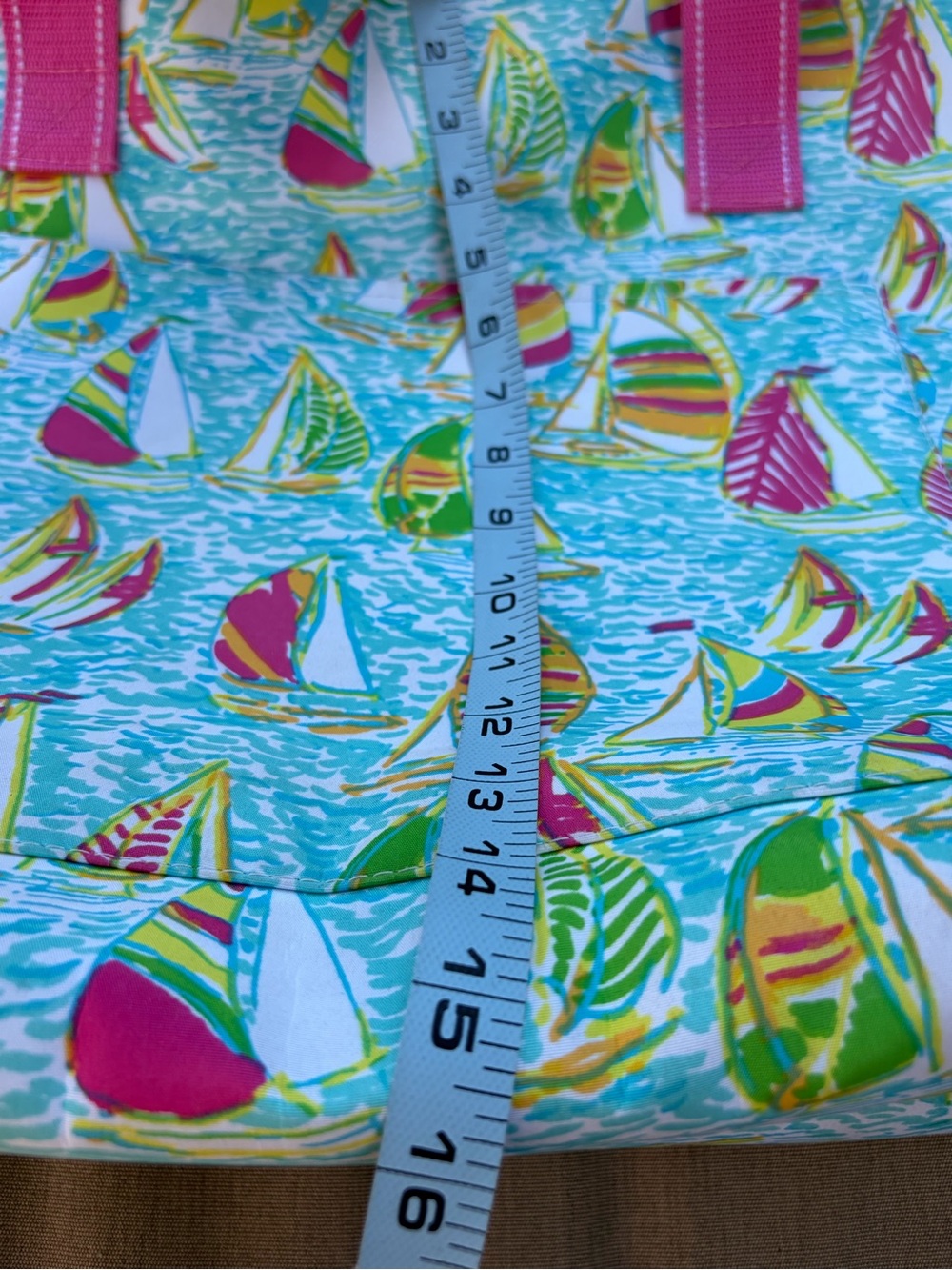 Lilly Pulitzer Multicolor Sailboat Print Tote with Pink Handles - Picture 6 of 6